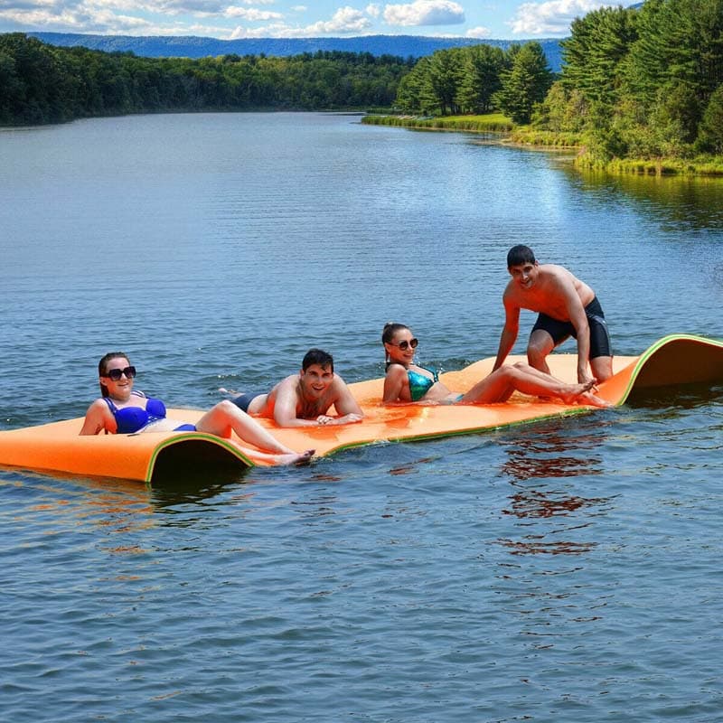 12' x 6' Floating Water Pad 3 Layer Tear-Resistant XPE Foam Water Mat Roll-Up Floating Island for Lake Pool with Mooring Device, Hook- Loop Straps