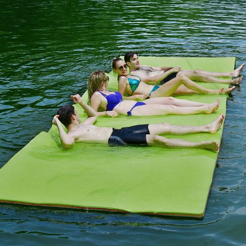 12' x 6' Floating Water Pad 3 Layer Tear-Resistant XPE Foam Water Mat Roll-Up Floating Island for Lake Pool with Mooring Device, Hook- Loop Straps