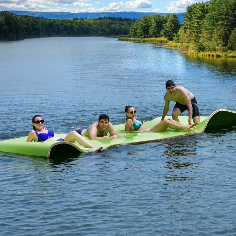 12' x 6' Floating Water Pad 3 Layer Tear-Resistant XPE Foam Water Mat Roll-Up Floating Island for Lake Pool with Mooring Device, Hook- Loop Straps
