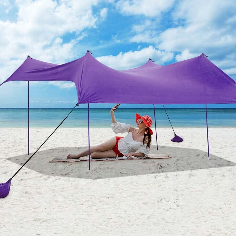 10 FT x 9 FT Family Beach Tent Canopy Outdoor Sunshade with 4 Poles Sandbag Anchors