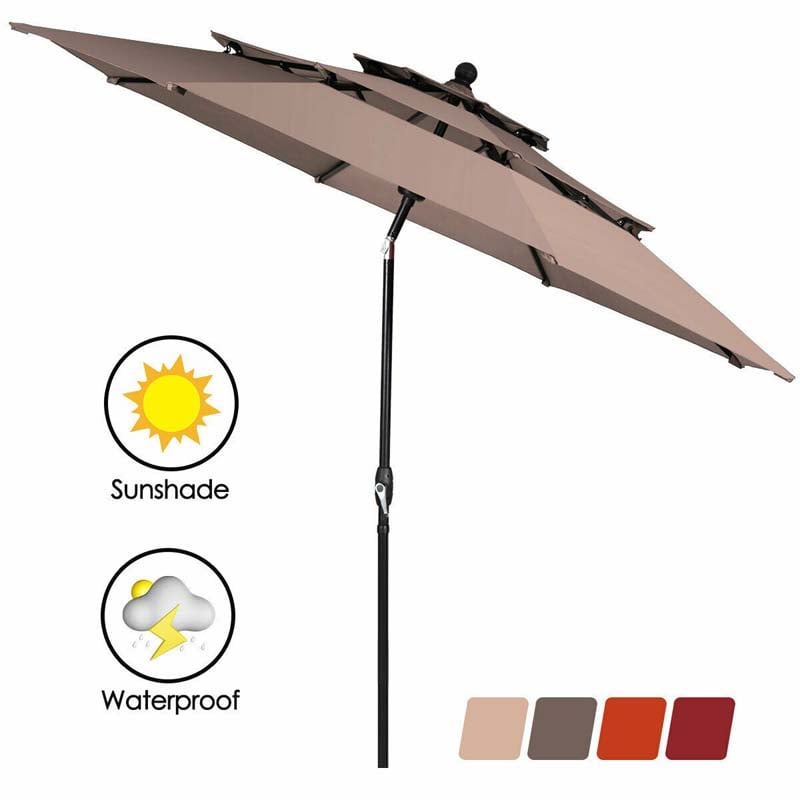 10ft 3 Tier Auto-tilt Patio Market Umbrella with Double Vented