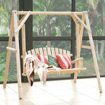 Wooden Hanging Porch Swing Outdoor Swing Bench Chair with Curved Back