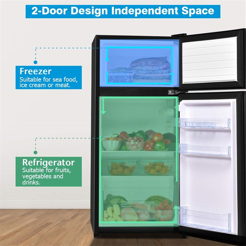 2 Door Compact Refrigerator 3.4 cu. ft. Cold-rolled Sheet Mini Fridge with Freezer & Adjustable Removable Glass Shelves