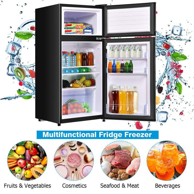 2 Door Compact Refrigerator 3.4 cu. ft. Cold-rolled Sheet Mini Fridge with Freezer & Adjustable Removable Glass Shelves
