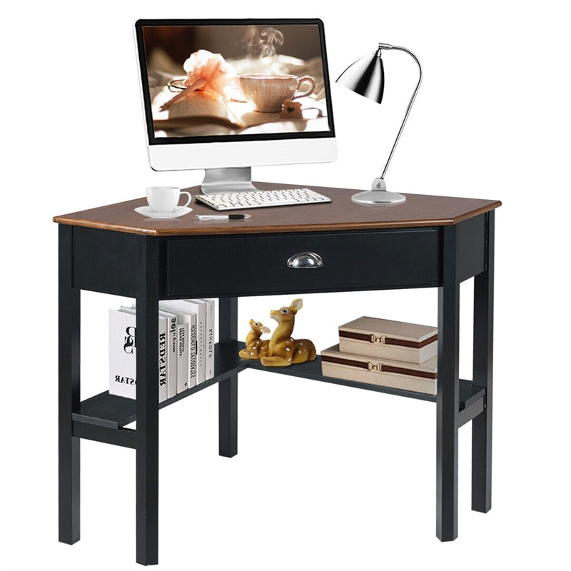 Corner Computer Desk Laptop Writing Table Workstation Vanity Desk with Drawers & Storage Shelves