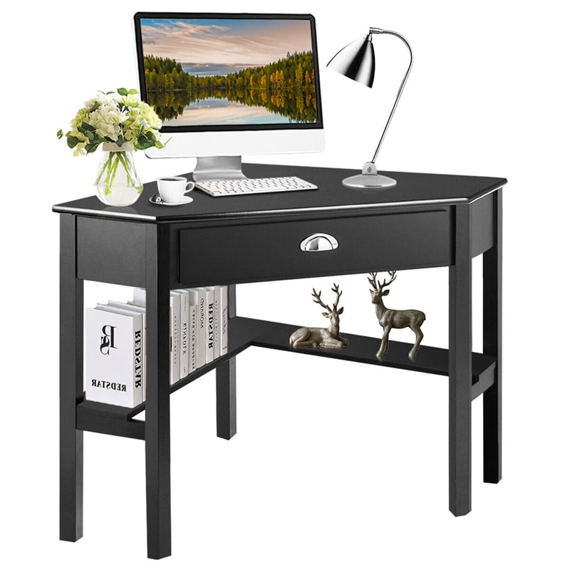 Corner Desk Triangle Computer Desk Laptop Writing Table Workstation Vanity Desk with Drawers & Storage Shelves