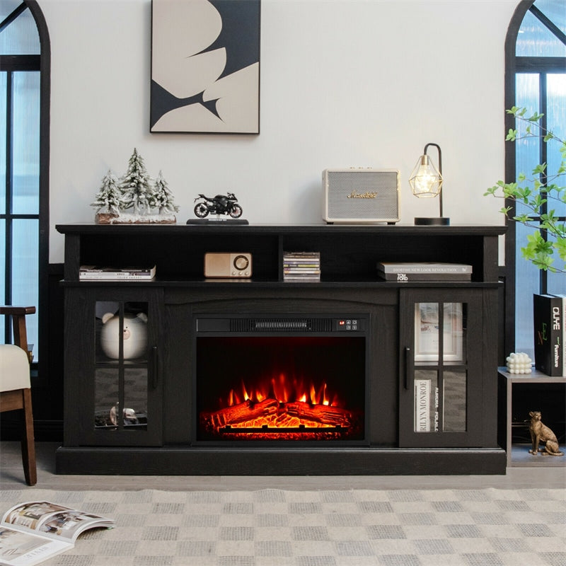 Electric Fireplace TV Stand for TVs Up to 65", 1400W Heater Insert with Remote Control, 3-Level Flame, Overheat Protection, Adjustable Shelves
