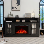 Electric Fireplace TV Stand for TVs Up to 65", 1400W Heater Insert with Remote Control, 3-Level Flame, Overheat Protection, Adjustable Shelves