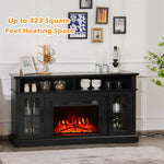 Electric Fireplace TV Stand for TVs Up to 65", 1400W Heater Insert with Remote Control, 3-Level Flame, Overheat Protection, Adjustable Shelves