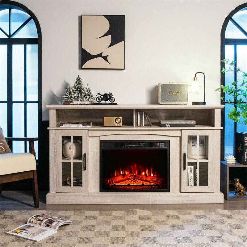 Electric Fireplace TV Stand for TVs Up to 65", 1400W Heater Insert with Remote Control, 3-Level Flame, Overheat Protection, Adjustable Shelves