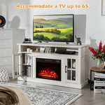 Electric Fireplace TV Stand for TVs Up to 65", 1400W Heater Insert with Remote Control, 3-Level Flame, Overheat Protection, Adjustable Shelves