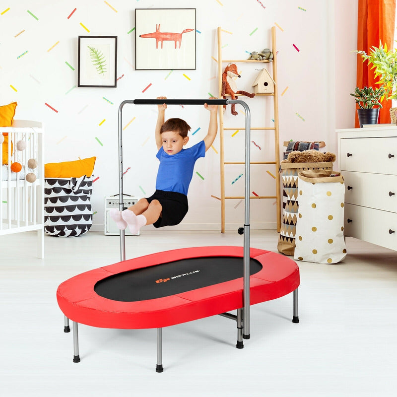 Foldable Oval Trampoline Double Mini Kids Fitness Trampoline Rebounder with Adjustable Handle