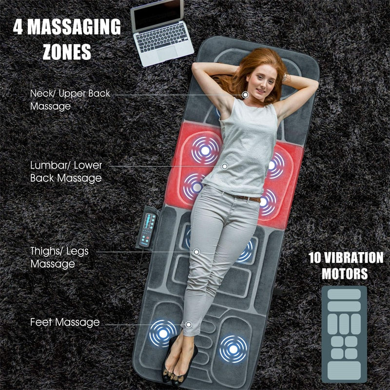 Foldable Heated Massage Pad Full Body Massage Mat Back Massage Chair with 10 Vibration Motors