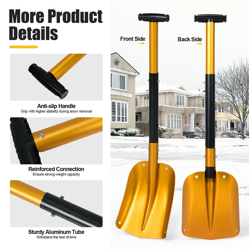 Folding Aluminum Snow Shovel Adjustable Emergency Snow Shovel with Anti-Skid Handle & Large Blade