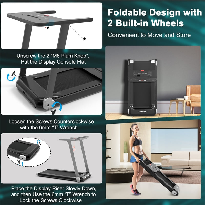 Folding Treadmill Superfit Compact Walking Running Machine with Smart APP Control & Bluetooth Speaker