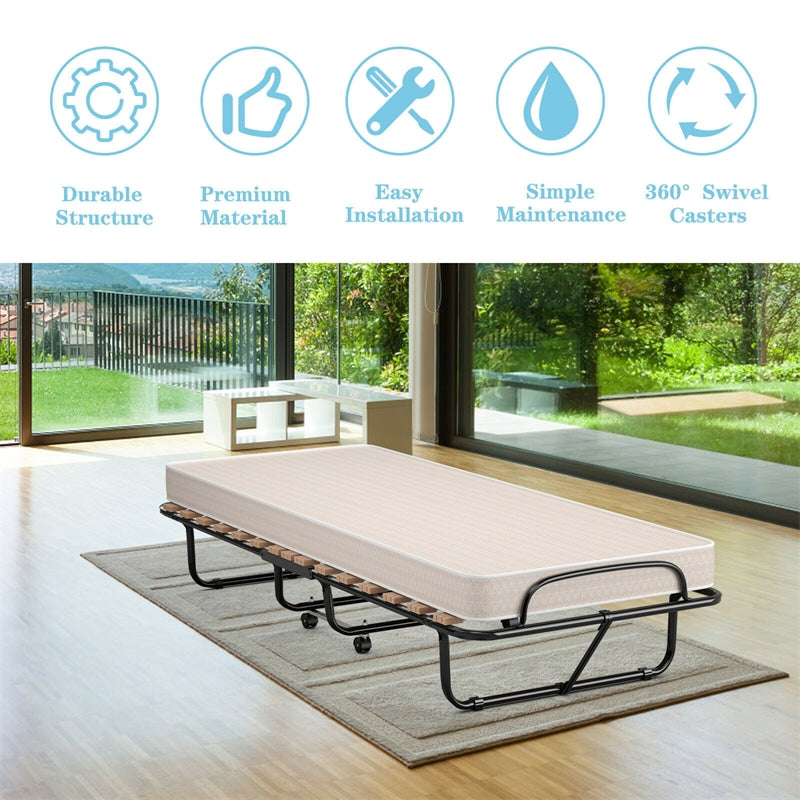 Folding Guest Bed Rollaway Bed Portable Sleeping Cot Bed with 4-Inch Memory Foam Mattress