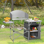 Portable Camping Kitchen Aluminum Outdoor Cooking Table Folding Grill Table 26'' Tabletop with Storage, Detachable Windscreen & Carry Bag