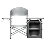 Portable Camping Kitchen Aluminum Outdoor Cooking Table Folding Grill Table 26'' Tabletop with Storage, Detachable Windscreen & Carry Bag