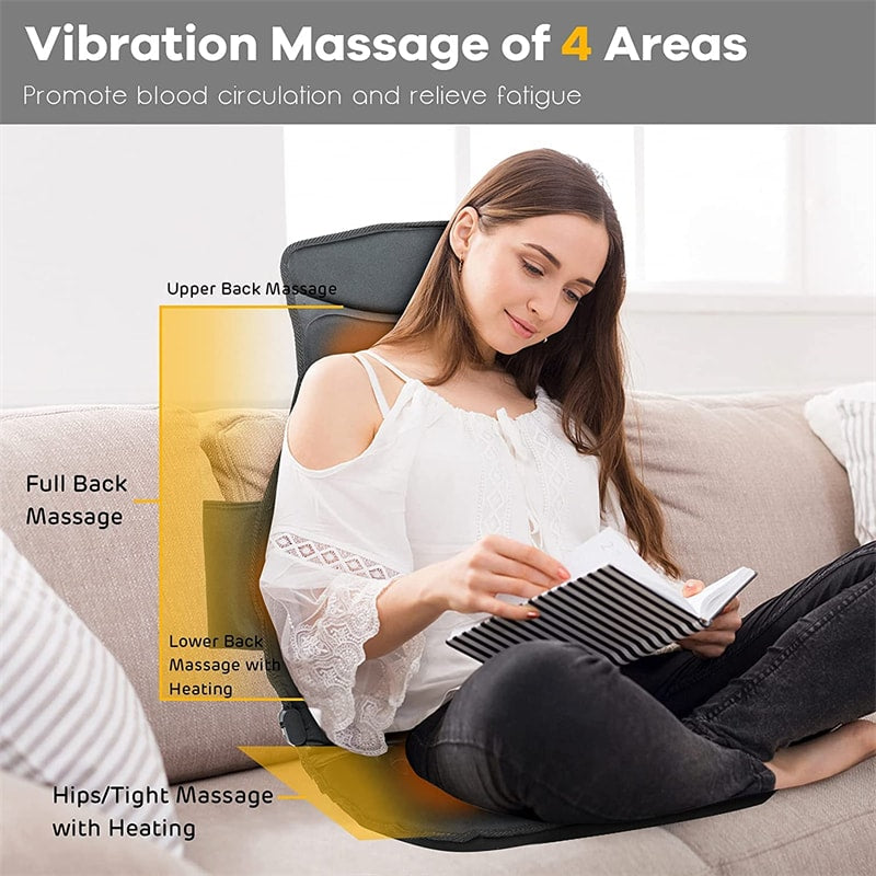 Folding 10 Vibration Motors Massage Seat Cushion Back Massager with 2 Heating Pads 3 Adjustable Intensity