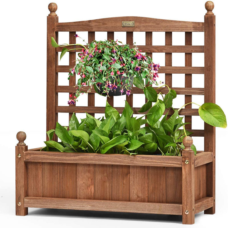 Wooden Raised Garden Bed Freestanding  Elevated Planter Box with Trellis