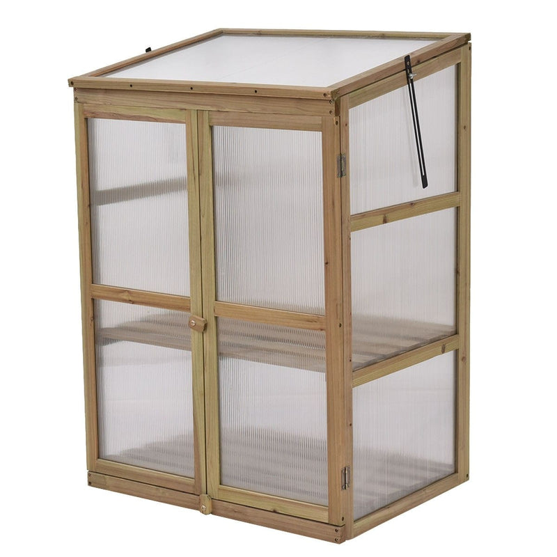 Cold Frame Portable Wooden Greenhouse 3-Tier Outdoor Indoor Raised Flower Planter Protection with Transparent Openable Roof & Double Doors