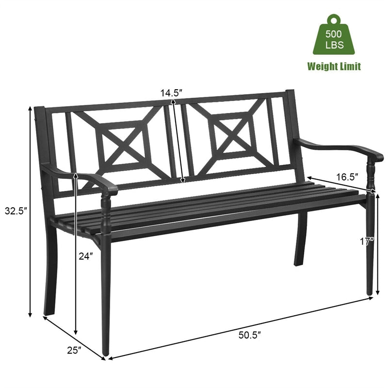 Heavy-Duty Outdoor Patio Garden Bench Loveseat with Decorative Backrest & Armrest