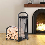 Heavy Duty Firewood Log Rack with 4 Fireplace Tools Set for Outdoor Indoor