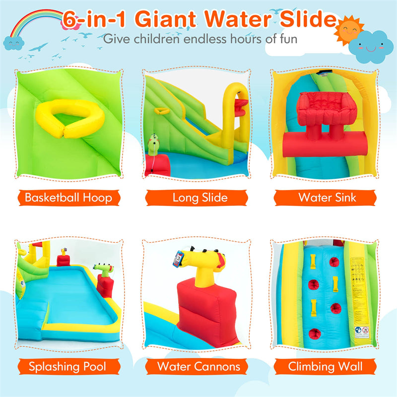 Inflatable Splash Pool Water Slides 7-in-1 Kids Jumper Bouncy Castle without Blower
