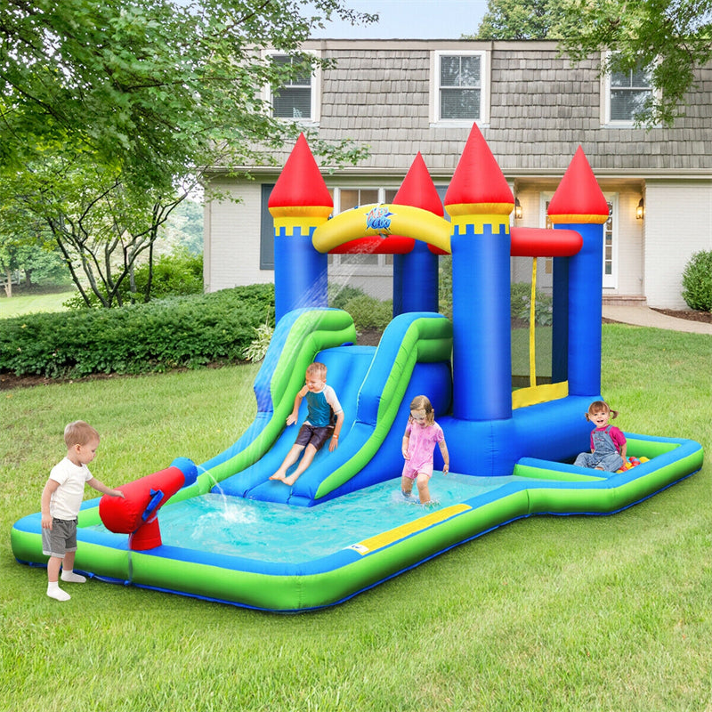 Inflatable Bounce House Water Slide Bouncy Castle Splash Pool Water Cannon with 580W Air Blower