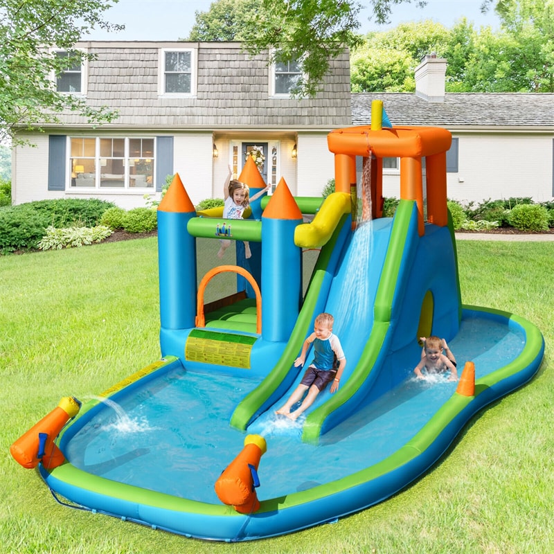 Inflatable Water Slide Bounce House 8-in-1 Kids Waterslide Splash Pool Water Park with Ball Pit & 735W Blower for Boys Girls Backyard Party Gifts