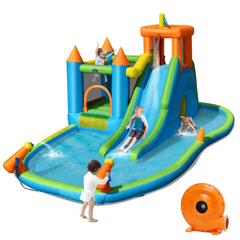 Inflatable Water Slide Bounce House 8-in-1 Kids Waterslide Splash Pool Water Park with Ball Pit & 735W Blower for Boys Girls Backyard Party Gifts