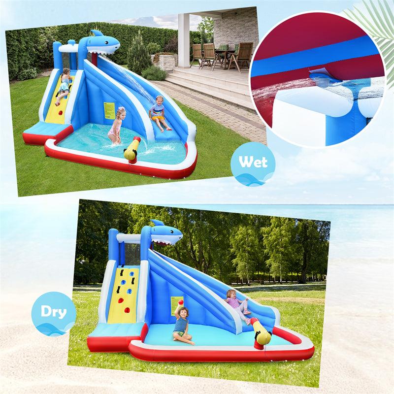 Inflatable Water Slide Shark Themed Bounce House Castle Splash Water Pool without Blower