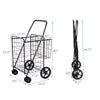 Jumbo Folding Shopping Cart Utility Cart with Double Basket & Swivel Wheels