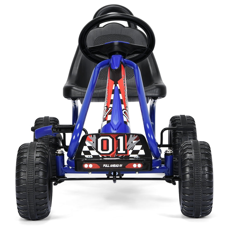 Kids Pedal Go Kart 4 Wheel Pedal Powered Ride On Toy with Adjustable Seat & Steering Wheels