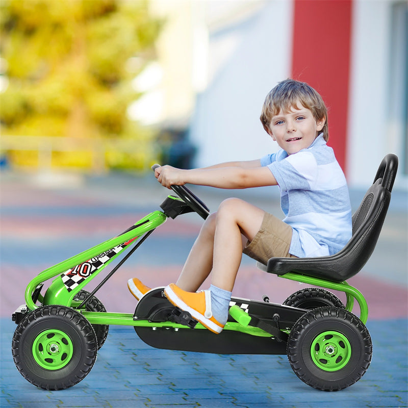 Kids Pedal Go Kart 4 Wheel Pedal Powered Ride On Car Toy with Adjustable Seat & Steering Wheels