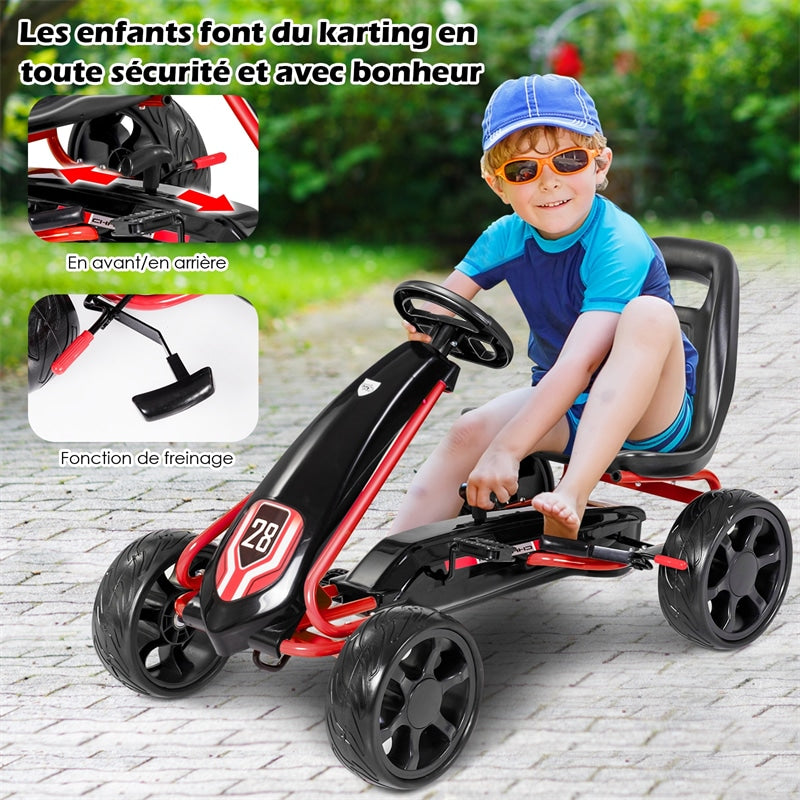 Kids Go Kart Ride-On 4 Wheel Pedal Car with Adjustable Seat