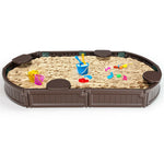 Kids Outdoor Sandbox Kit 6FT Oval Sand Pit with Cover, 4 Built-in Corner Seats & Bottom Liner
