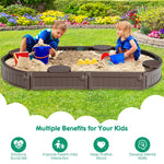 Kids Outdoor Sandbox Kit 6FT Oval Sand Pit with Cover, 4 Built-in Corner Seats & Bottom Liner