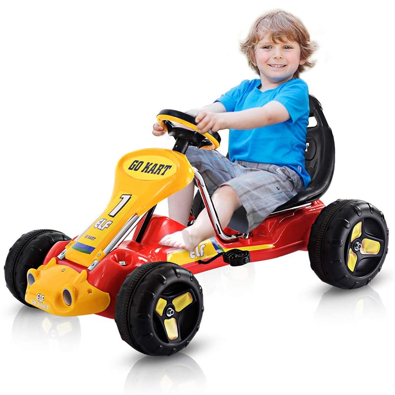 Kids Pedal Go Kart 4 Wheel Pedal Powered Car Ride On Car Toy with Adjustable Seat