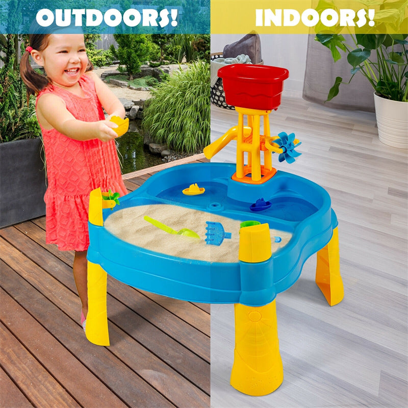 Kids Sand Water Table Playset with Umbrella and 18 Pcs Accessories