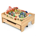 Kids Train Table Set Toddler Wooden Activity Table with 100 Multicolor Pieces & Large Storage Drawer