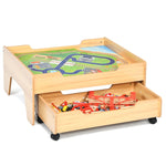 Kids Train Table Set Toddler Wooden Activity Table with 100 Multicolor Pieces & Large Storage Drawer