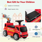 Kids Ride On Fire Truck Foot-to-Floor Sliding Push Car for Toddlers with Ladder Bubble Maker Headlights Music