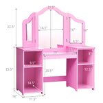 2-in-1 Kids Makeup Vanity Table Princess Dressing Table with Tri-fold Detachable Mirror & Storage Shelves