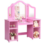 2-in-1 Kids Vanity Table Set Makeup Dressing Table with Tri-fold Mirror Detachable Top & Storage Shelves