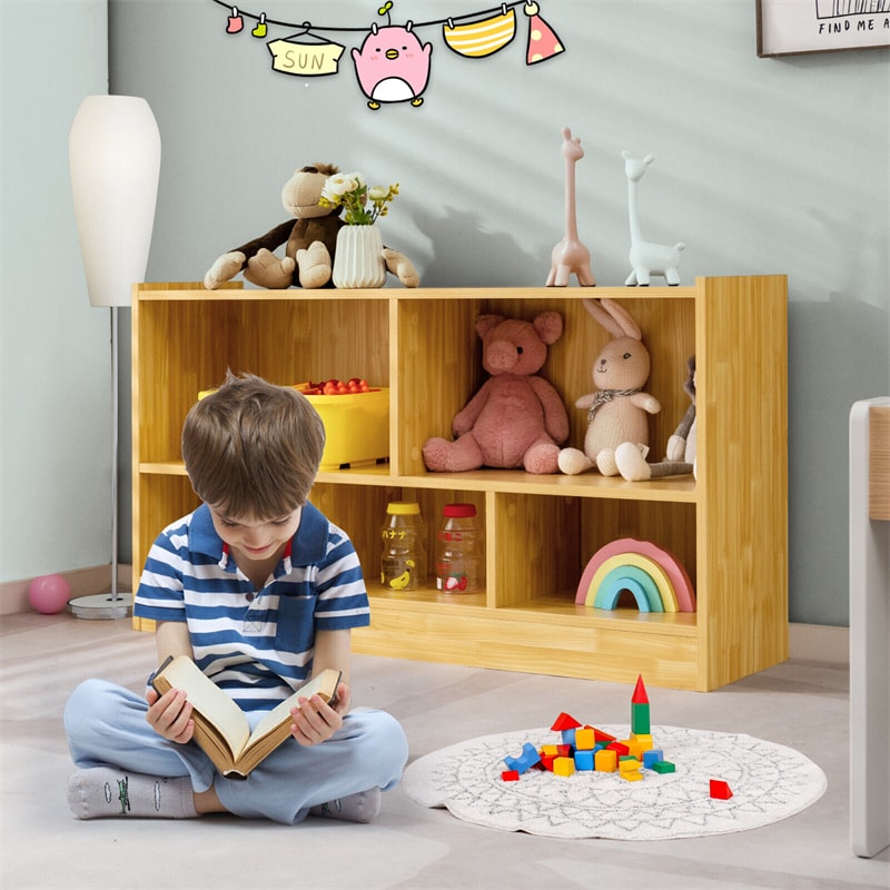 Wood Storage Cube Bookcase 2 Tier 5-Cube Open Shelf Storage Cabinet Multipurpose Bookshelf for Kids Playroom