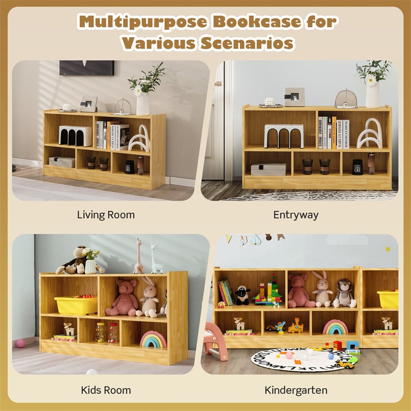 Wood Storage Cube Bookcase 2 Tier 5-Cube Open Shelf Storage Cabinet Multipurpose Bookshelf for Kids Playroom