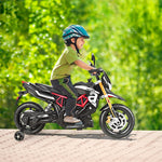 12V Kids Ride-On Motorcycle, Licensed Aprilia Electric Dirt Bike with Training Wheels, LED Lights & Music, Battery Powered Ride-On Car for Ages 3+