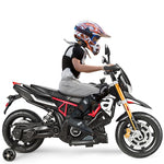 12V Kids Ride-On Motorcycle, Licensed Aprilia Electric Dirt Bike with Training Wheels, LED Lights & Music, Battery Powered Ride-On Car for Ages 3+