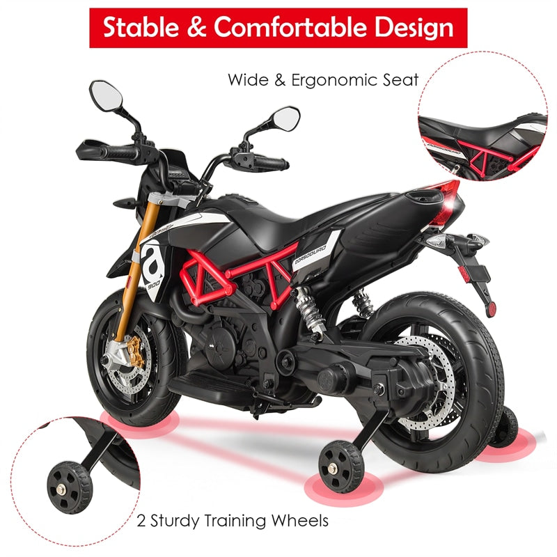 Kids Ride On Motorcycle 12V Aprilia Licensed Electric Dirt Bike with Training Wheels & Headlight